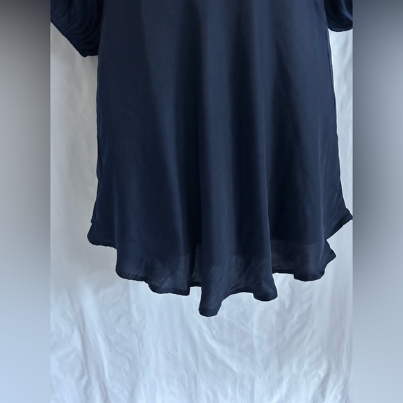 Here Comes the Sun Navy Satin Babydoll Empire Waist Poof Sleeve Mini Dress XS - Picture 7 of 14